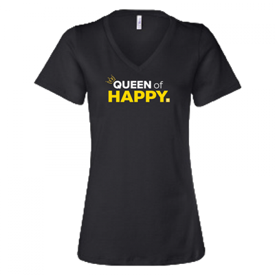 Women's Queen of Happy Black V Neck