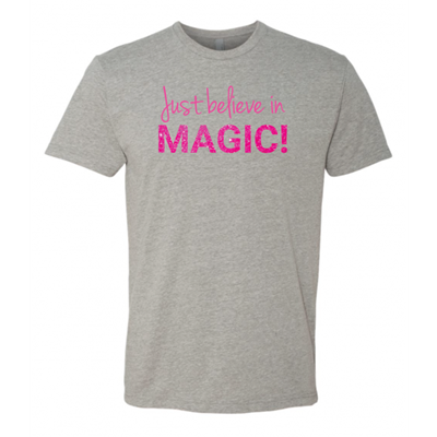 Unisex Glitter Just Believe in Magic Heather Gray T-Shirt